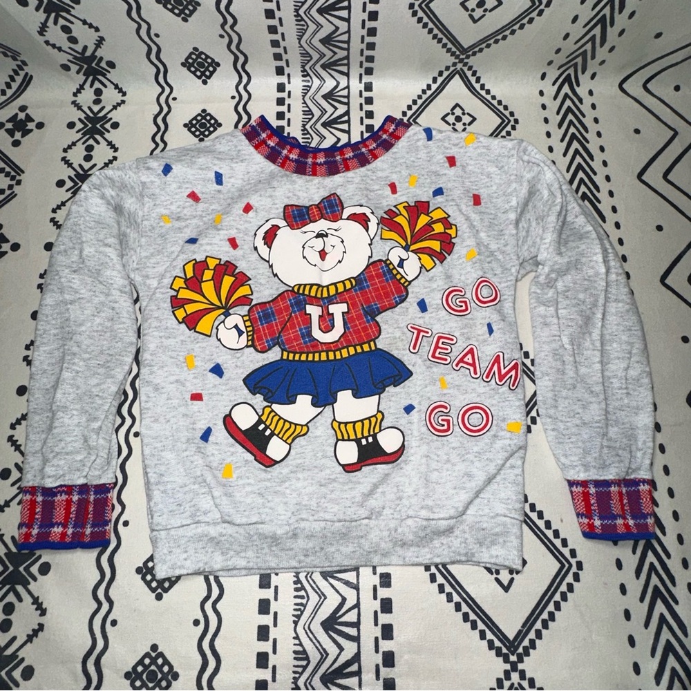 Vintage 1980s Tortoni Cheerleading Teddy Bear Sweater- Girls‎ Size 8